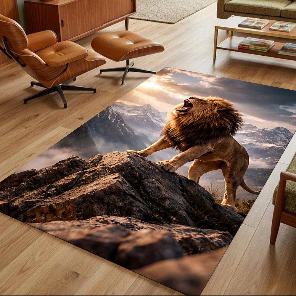 Lion Family Bonding Moment Non-Slip Home Carpet Design for Office Decor Living Room Gift