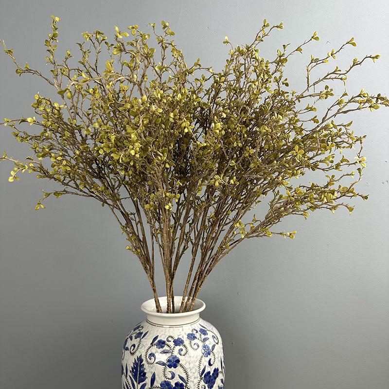 6pcs Simulation Plants Plastic 5-Forks Freesia Branch Hotel Decorative Artificial Winter Jasmine Green Plant Hall Decoration