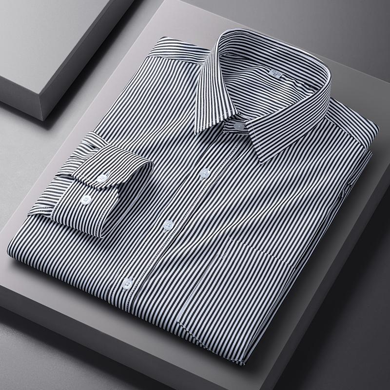 Men Formal Shirt Long Sleeve Office Solid Color Striped Fashion Business Pocket White Social Pocket Shirt Men's Clothing S-5XL