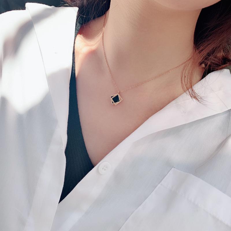 Gold-Plated Titanium Steel Geometric Square Necklace for Women - Cold Style Fashion Clavicle Chain Jewelry