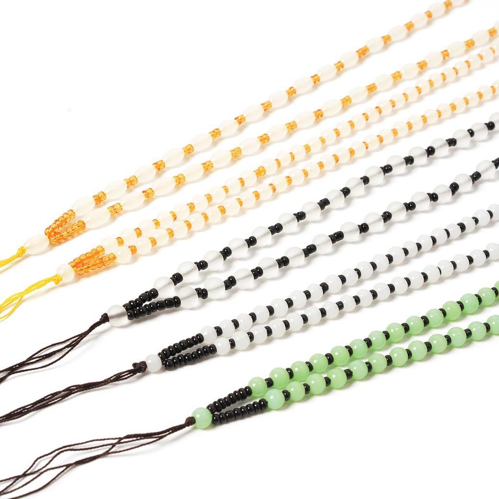 Handmade Woven Glass Beads Lanyard with Jade Guanyin Pendant