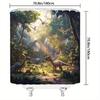 Prehistoric Jungle Dinosaur Shower Curtain - 70.8x70.8In, Polyester,  Vivid Lush Landscape with Pterosaurs, Fashion Bath Deco
