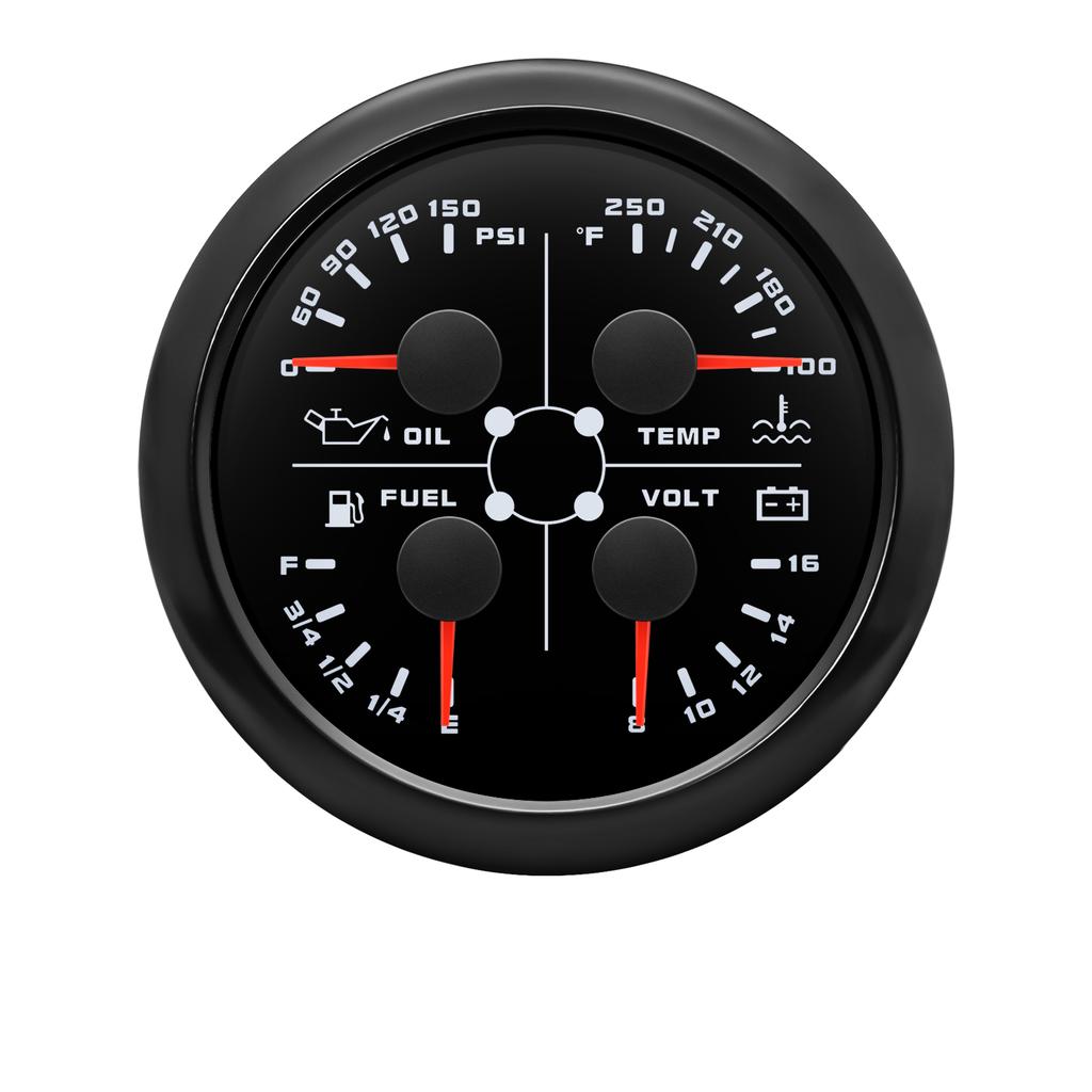85mm 4 in 1 Gauge Oil Press Gauge Water Temp Meter Fuel level Gauge Voltmeter With Alarm For Marine Boat Car Waterproof 12V 24V