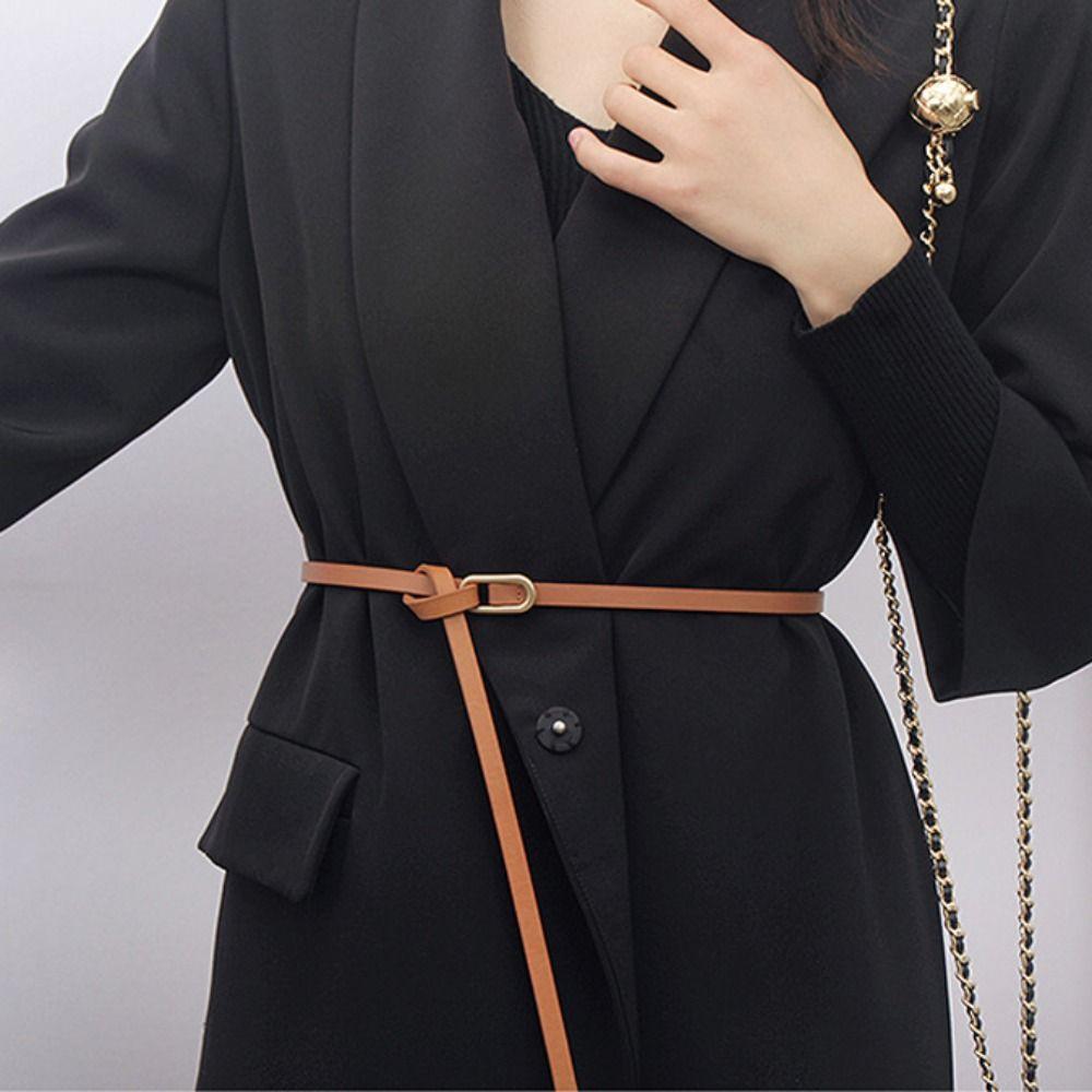 Luxury Design Leather Belt Elliptical Thin Waist Strap Women Trouser Dress Belts