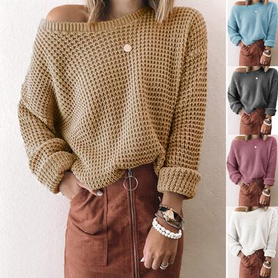 Pullovers Fashion Women's Solid Color Loose Slant Neck Long Sleeve Knit Top Autumn Winter Casual Soft Elegant Basic Knitted Tops Long Sleeved Pullover