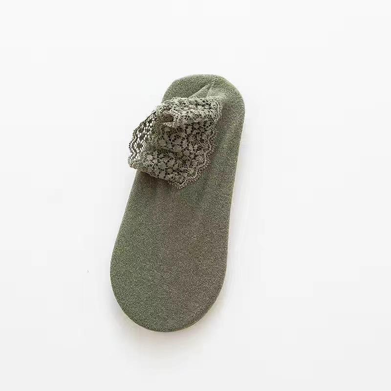 Warme Wadenlange Damensocken mit Spitzenbesatz - Dick, Kältebeständig, Rutschfestes Silikon, Bequeme Herbst-/Winter-Haussocken für den Boden
