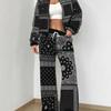 Pink Autumn and Winter New European and American Women's Clothing Retro Pattern Printing Suit Women