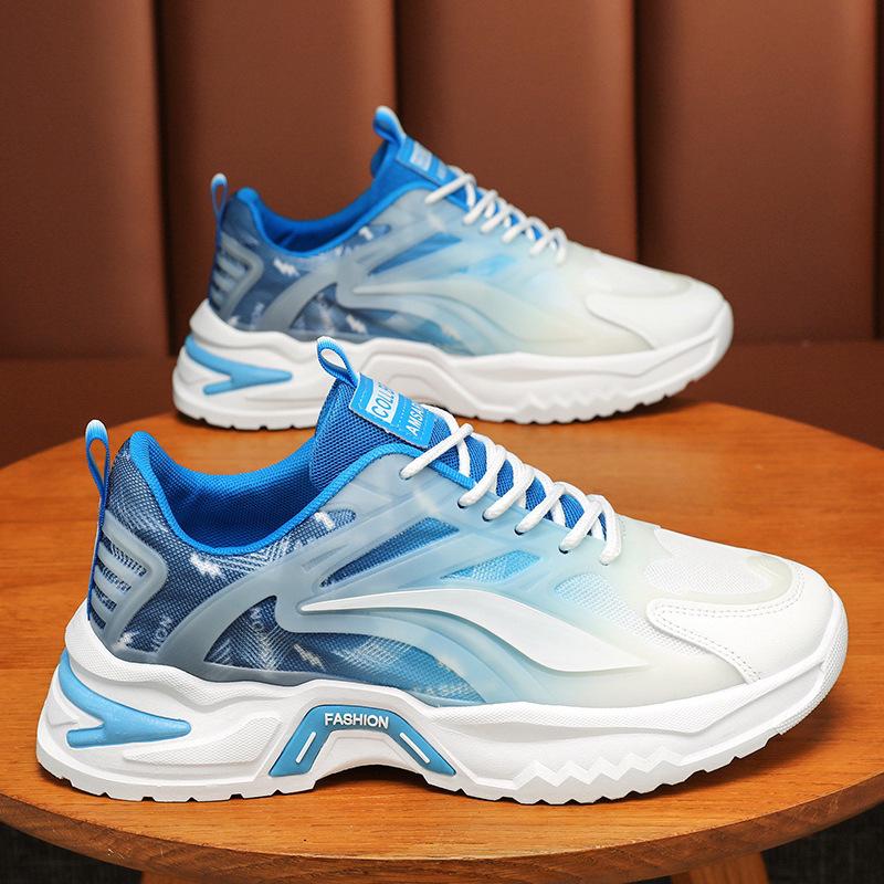 Men's Summer Mesh Sneakers: Korean Style Versatile White Thick Sole Running Casual Dad Shoes