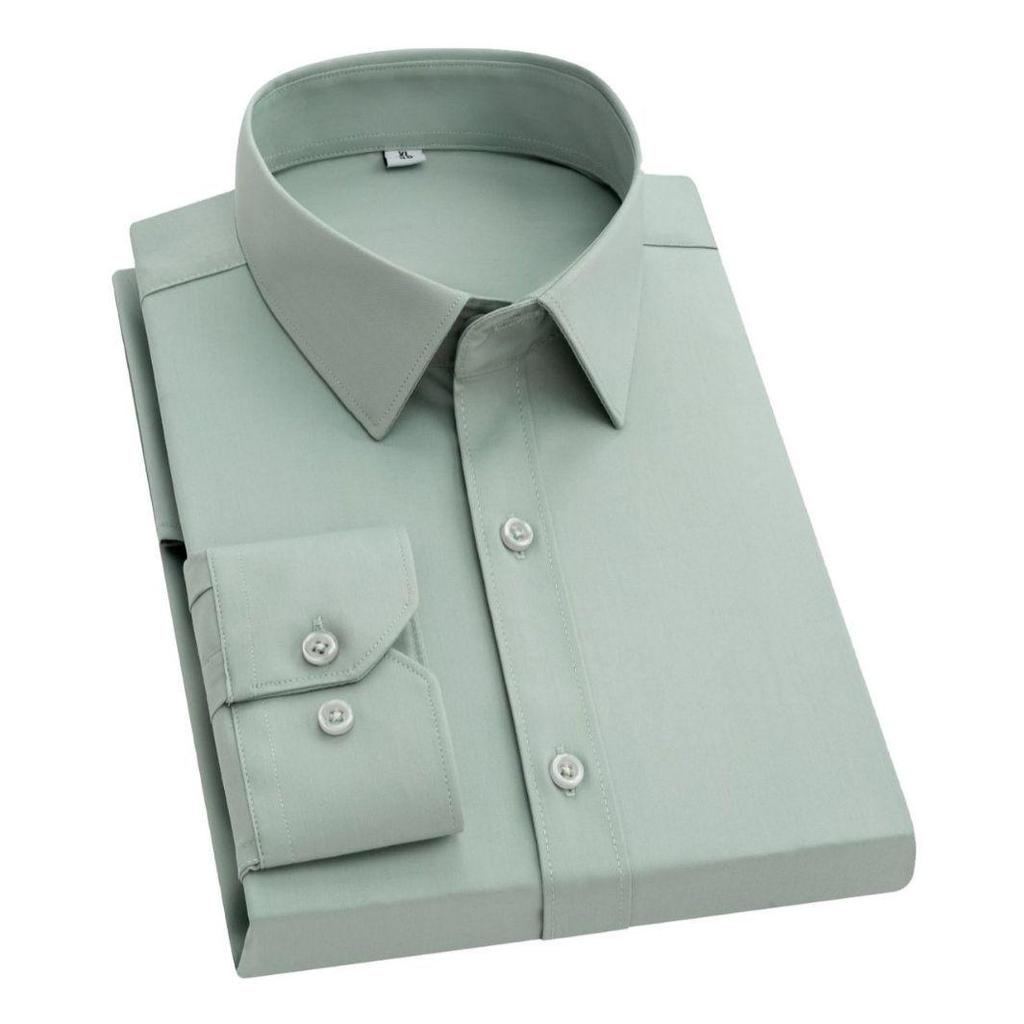 Men's Long Sleeve Bamboo Fiber Formal Shirt - White & Blue, Stretchable, Plus Size Available