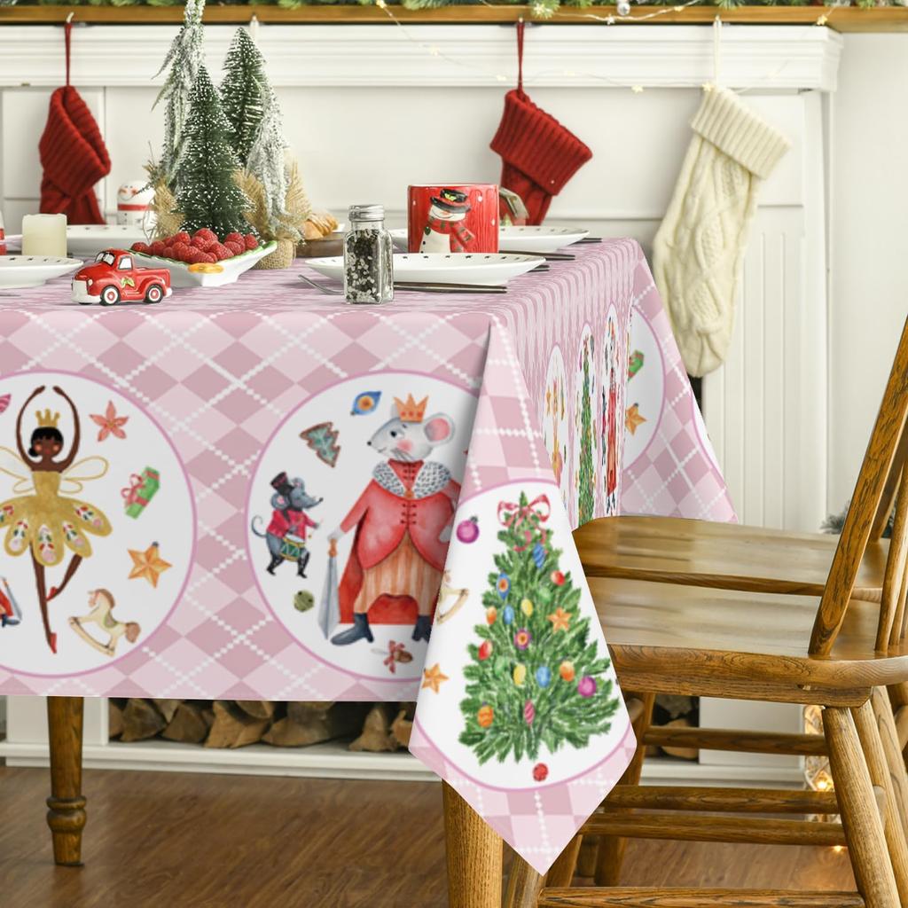 Christmas Nutcracker Pink Buffalo Plaid Rectangle Tablecloth Winter Xmas Party Decor Wedding Table Decor Navidad Decoration 2025