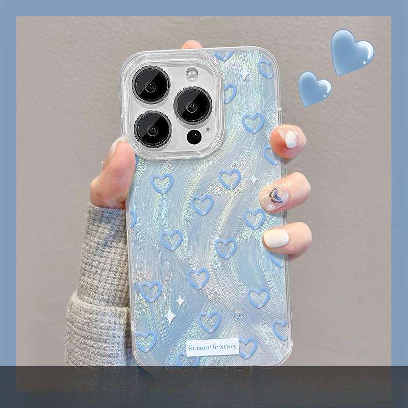 Applicable To Apple 15 Mobile Phone Case Iphone14/13pro Blue Love Stand 12 Feather Yarn 11 Laser Xs Advanced