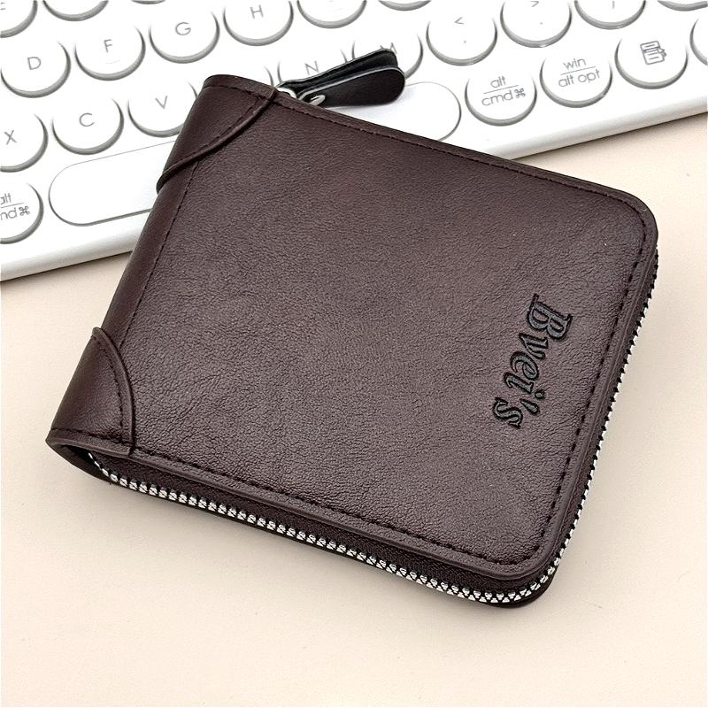 Men Vintage PU Leather Wallet Zipper Trifold Wallet Short Wallet Multi Card Holder Coin Pocket ID Window Casual Business Purse