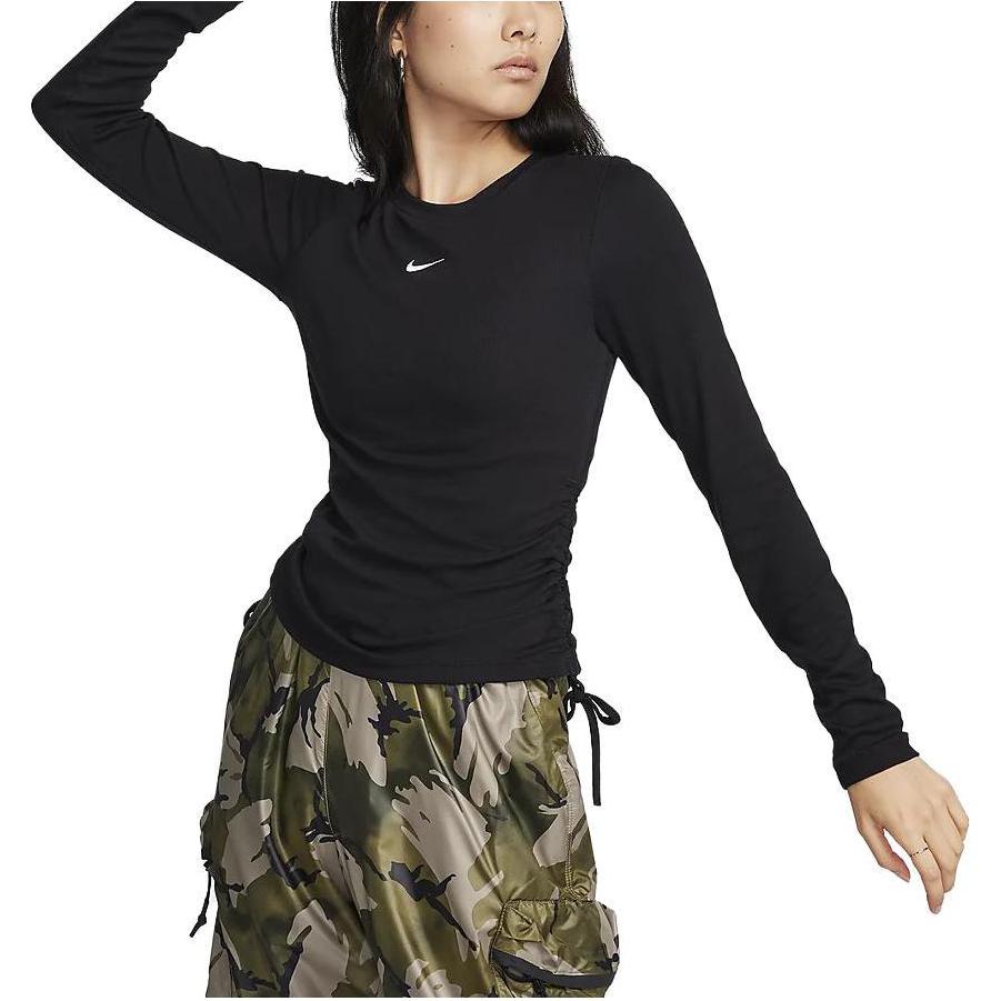 Nike Essential Rib Long Sleeve Crew Neck T-Shirt Women Tops Black FB8718-010-