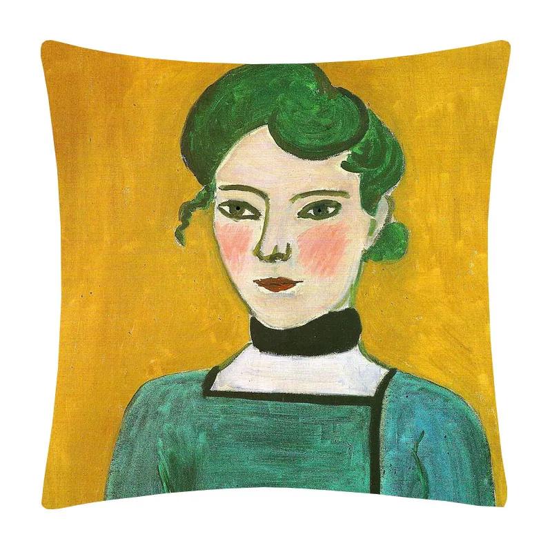 Henri Matisse Printed Cushion Cover Portrait Oil Art Painting Decorative Pillowcase Home Decor Polyester Cotton Linen 45X45cm