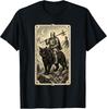 Gothic Fantasy Graphic Tee Featuring Knight On Black Cat Design