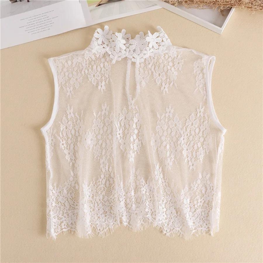 Girls Hollow Out Lace Shirt Detachable Fake Collar Shirt Lapel Blouse Top Adjustable Women Clothes Ladies False Collar Decor