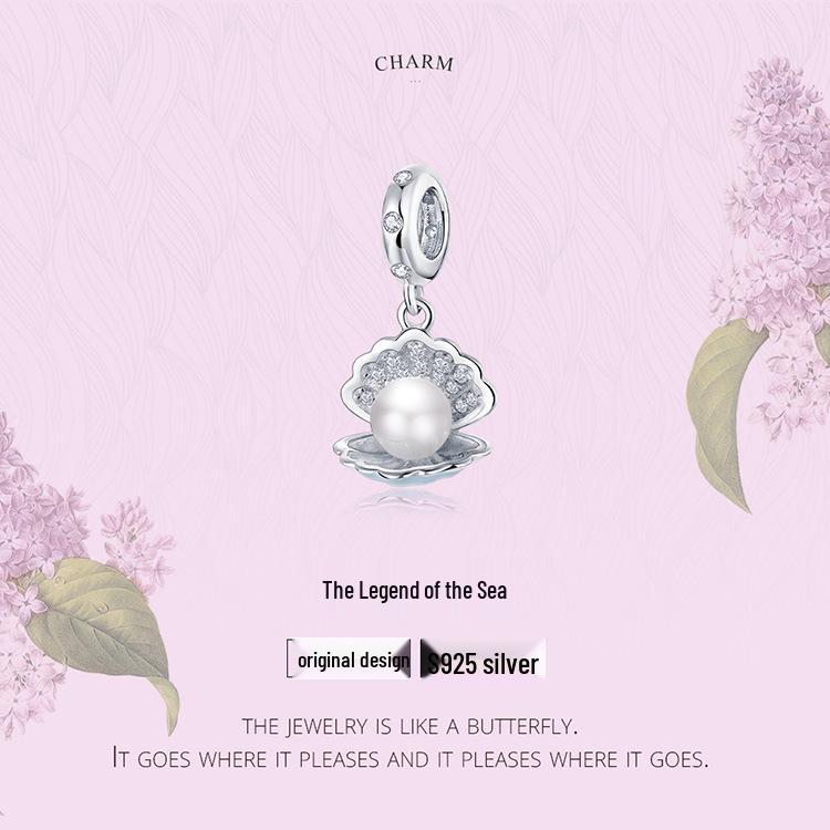 Yinziyun S925 Sterling Silver Pearl Oyster Pendant Bracelet, Fashion Inlaid Pearl DIY String BSC242