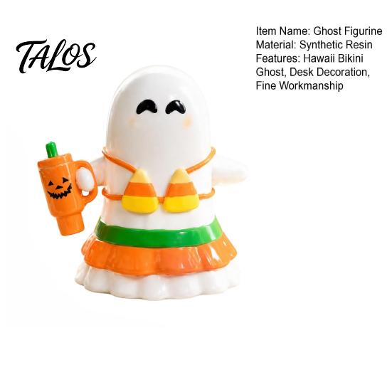 Office Desk Ghost Ornament Halloween Hawaii Bikini Figurine, Holding Pumpkin Cup Statue, Figurine Summer Vacation Resin Sculpture for Decoration