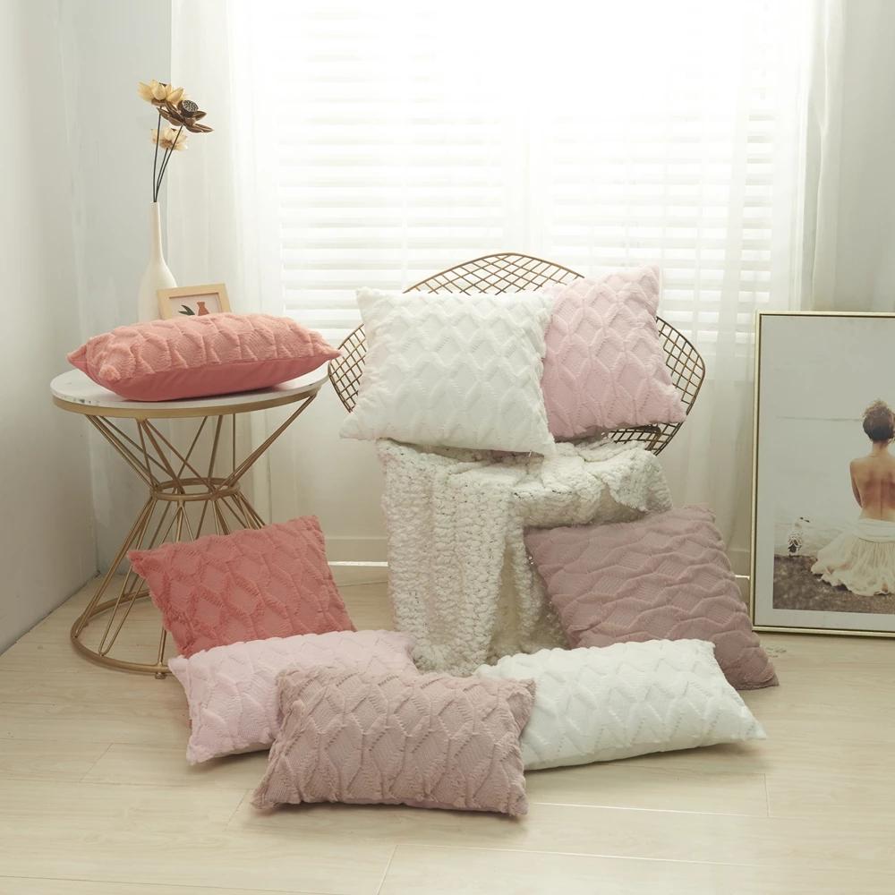 3D Rhombus Plush Pillow Cover Geometric Decorative Throw Pillow Case Soft Cozy Bed Sofa Cushion Cover Nordic Home Spring Decor