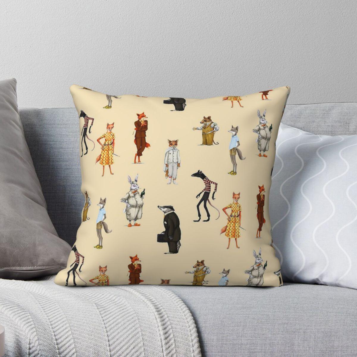 Green Harvest Unisex Fantastic Mr. Fox Square Pillowcase Polyester Linen Velvet Printed Zip Decor Car Cushion Cover 45X45