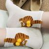 1Pair Cute Cartoon Cat & Ding Dong Egg Couple Mid-Calf Socks - Fashionable All-Season Socks for Spring & Summer