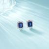Zhou Hengfu S925 Sterling Silver Rectangular Sapphire Earrings for Women - Elegant Light Luxury Fashion.