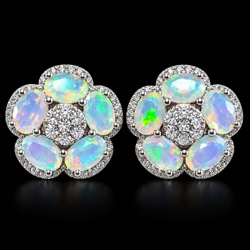 GP,Elegant Natural Opal Earrings 925 Sterling Silver Play of Color Gemstone Fine Jewelry Birthday Anniversary Gift for Women