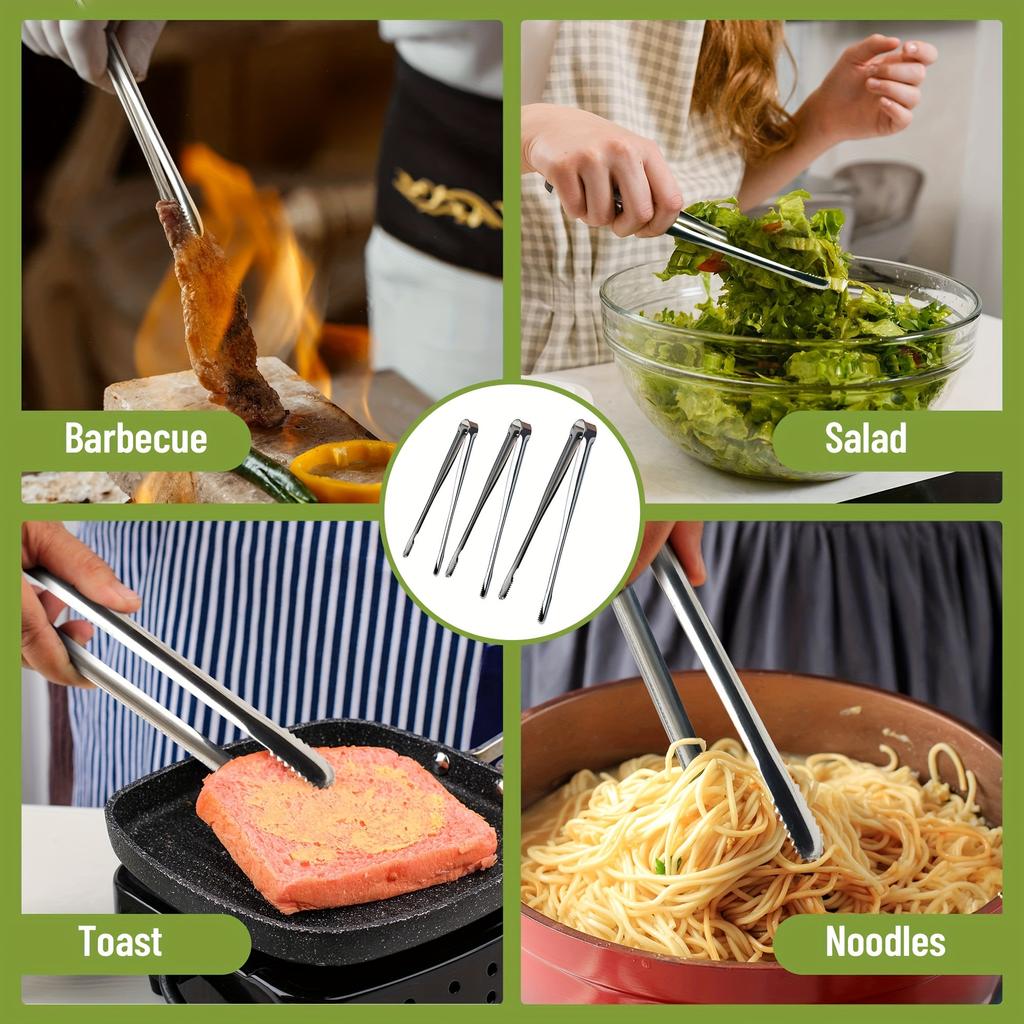 1/2pc Food Tongs Stainless Steel Grill Tongs Steak Bread Salad  Kitchen Tongs Home Outdoor BBQ Non-Slip Tweezers Buffet Clip