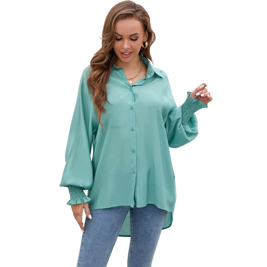 Spring and Autumn Women's Shirt Insert Sleeve Tencel Top Soft Solid Color Loose Plus Size Blouse