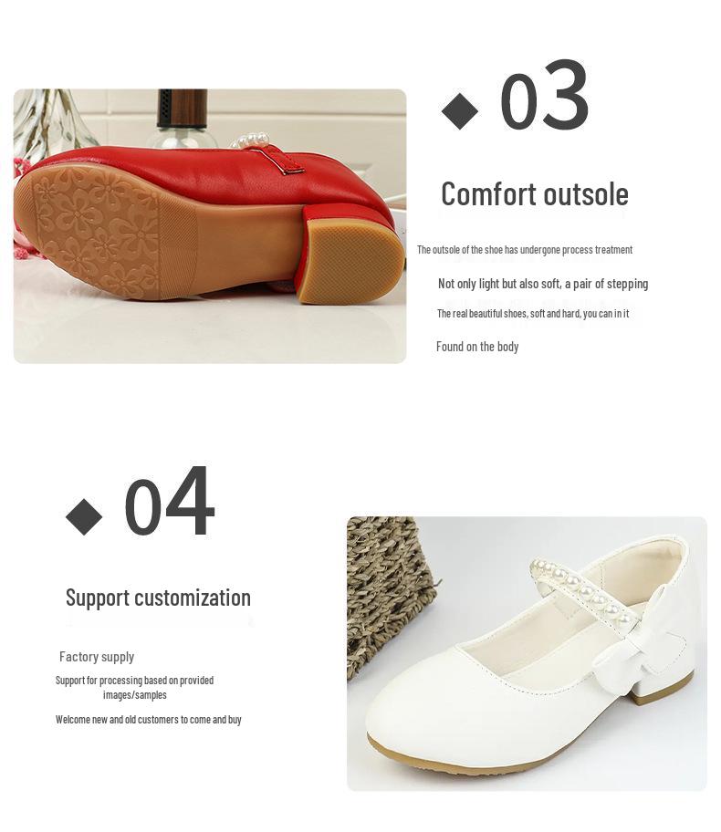 Elegant Girls' White Leather Princess Dance Shoes