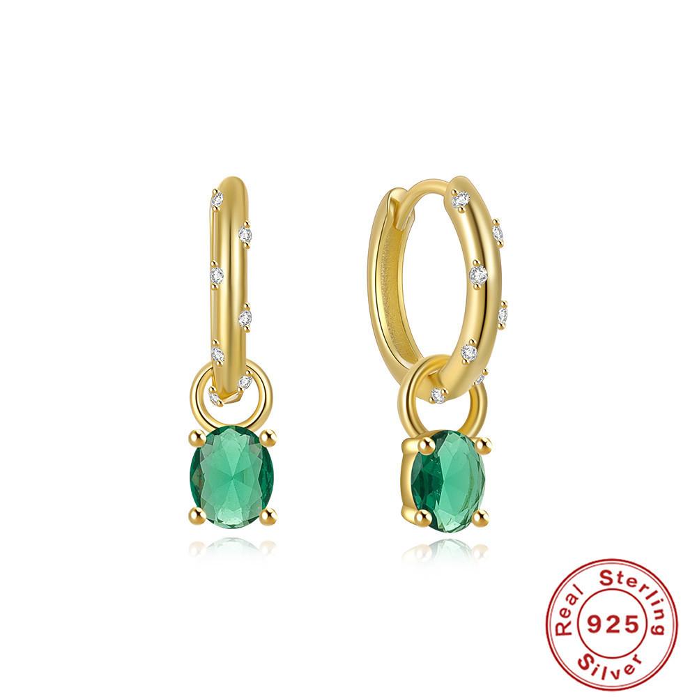 S925 Sterling Silver Color Diamond Set 5A Zircon Hoop Round Triangle Water Drop Pendant Earrings Earrings Earrings