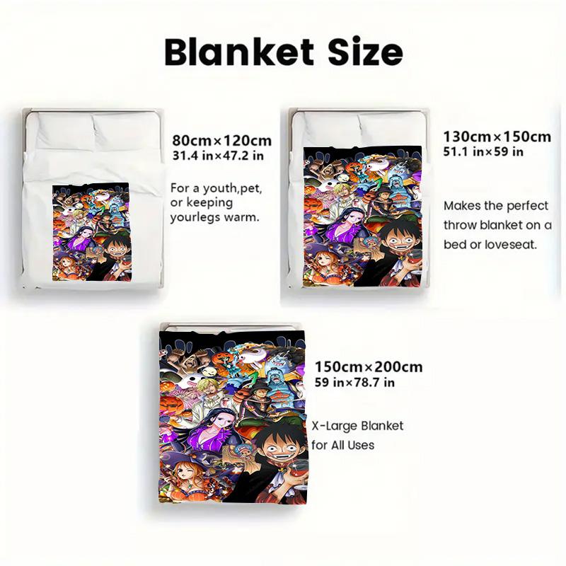 One Piece HD Pattern Flannel Blanket Cozy Warm Blanket for Anime Fans Bedroom and Home Daily Use THW