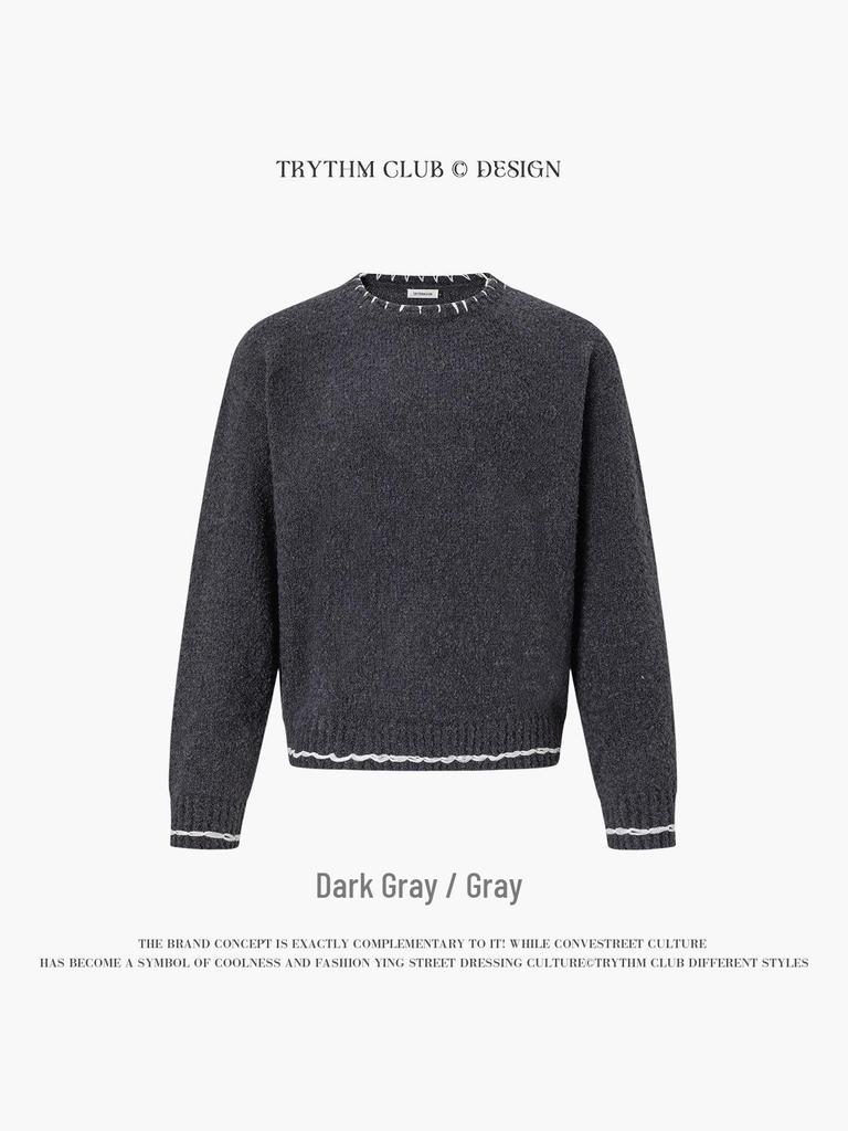 Solid Color Lace Trim Knit Sweater - Old Money Style, Unisex Long Sleeve Top