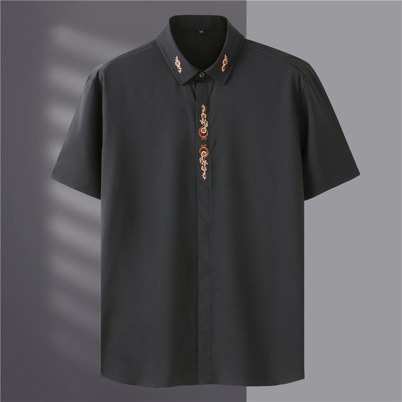 Camisa de manga corta de gran tamaño para hombre, camisa bordada informal de negocios fina de verano