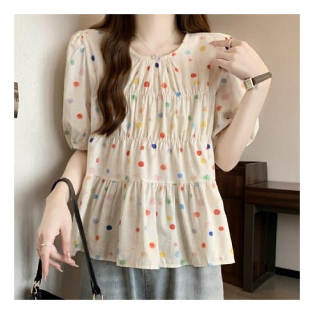 Navava Women Lovely Dot Shirring Short Sleeve Blouse Nb2160