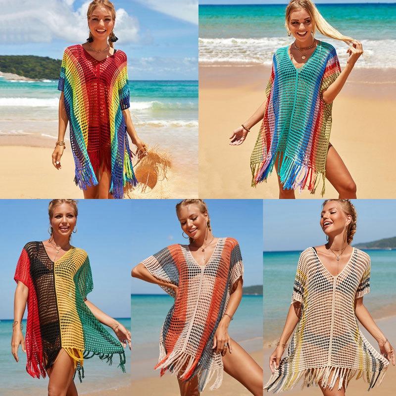 Open-weave Beach Cover-up, Beach Vacation Bikini Outer Cover-up, Swimming Suit, Sun Protection Clothing