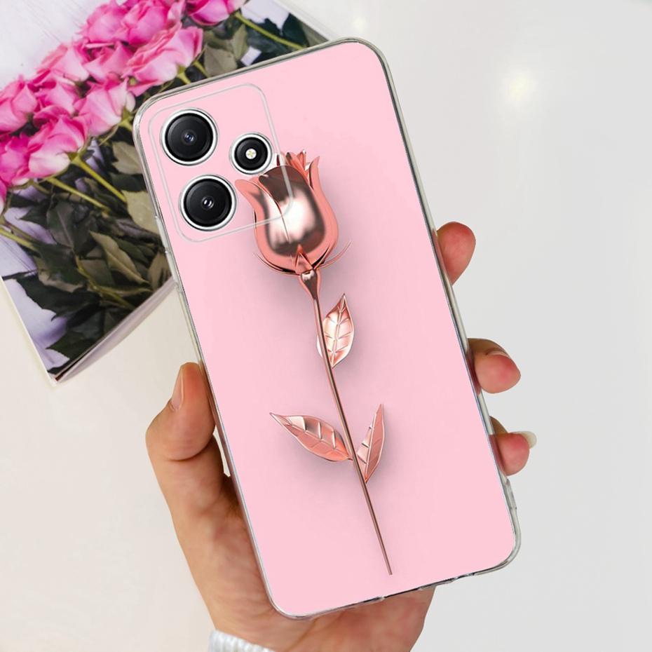 Cute Flower Cat Painted Case For Xiaomi Redmi 12 5G 2023 Soft Silicone TPU Back Cover For Redmi12 5G Global Phone Bumper