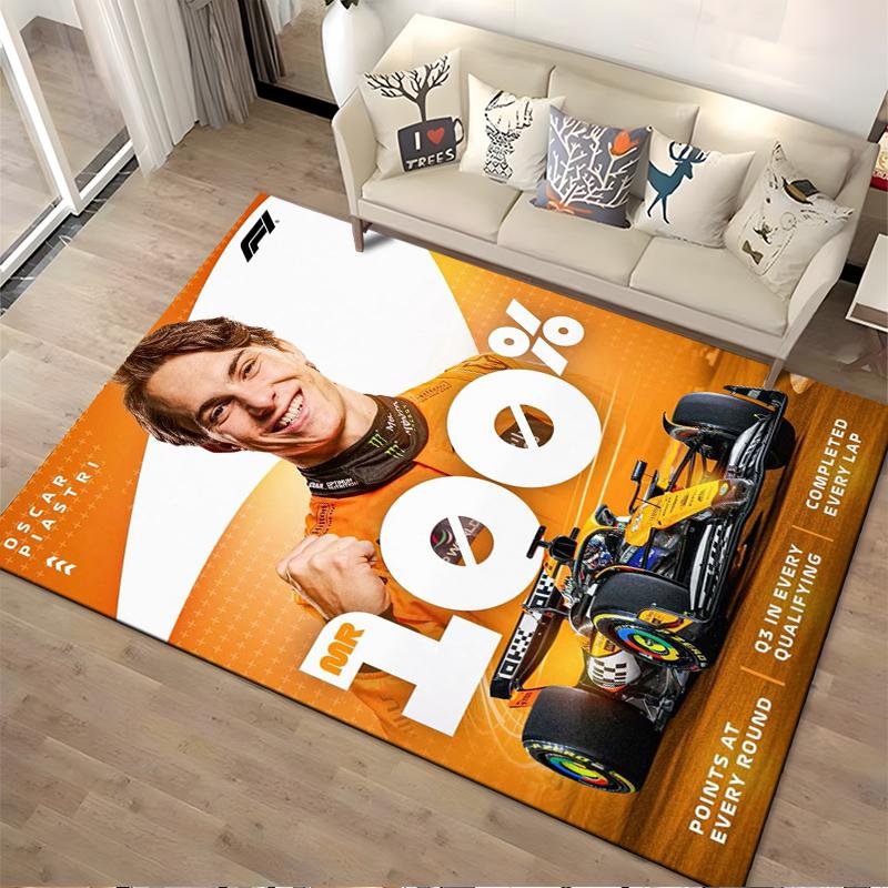 F1 Racing Theme with Driver and Car Design, Non-slip rug suitable for living room and bedroom sofas.