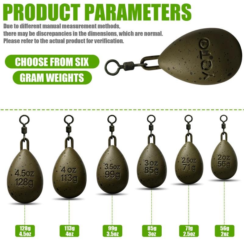 Carp Fishing Egg-Shaped Lead With Anti Tangle Stable Bottom Hold Durable Coated Lead For Carp Angling Fishing Tackle