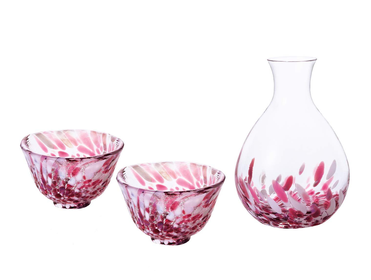 

ADERIA Tsugaru Vidro Cherry Blossom Sake Set: Tokkuri (sake bottle) and Ochoko (sake cups) - Made in Japan, in a decorative box. A stylish glass sake