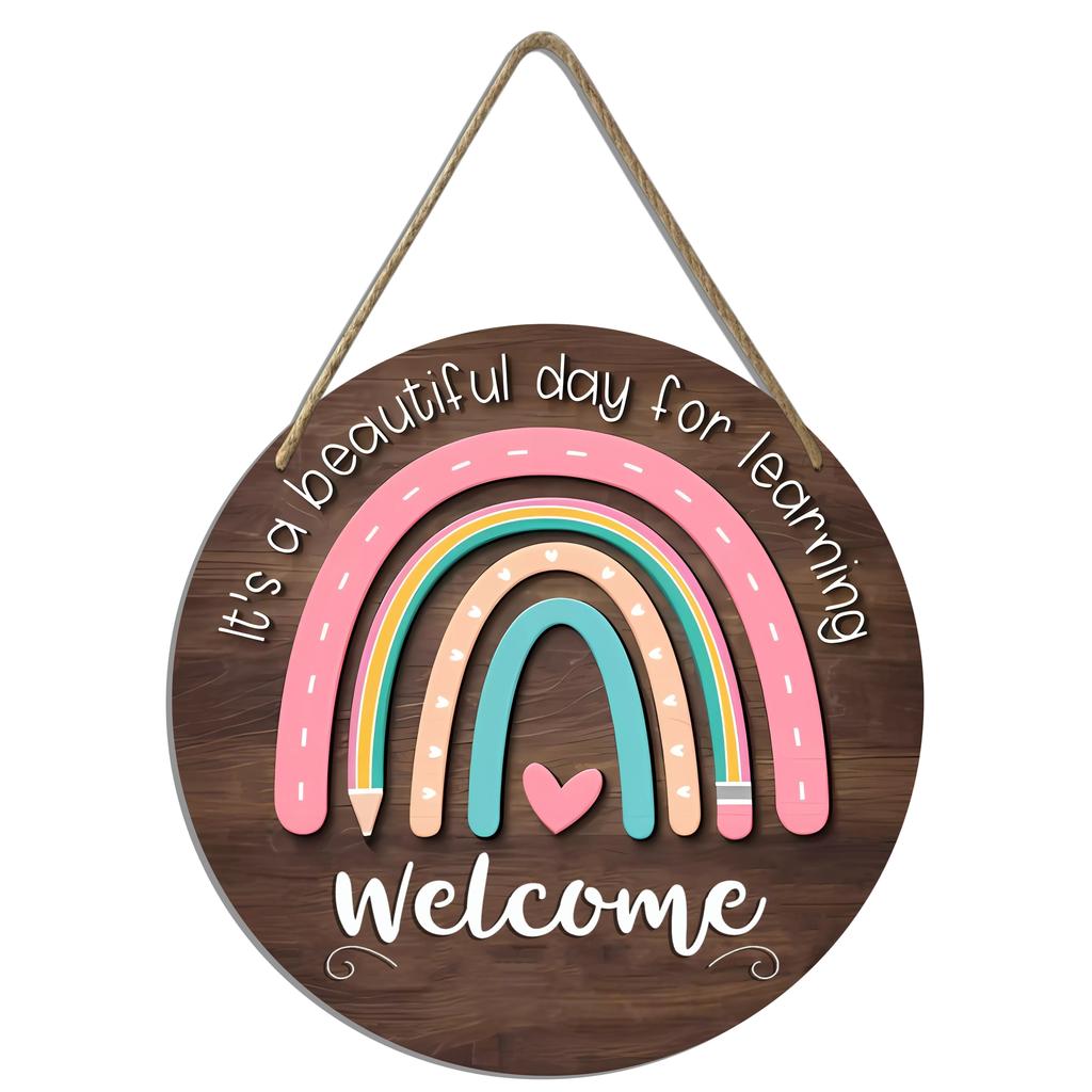 1pc Wooden Plaque Welcome, Today Is A Good Day For Learning, With Rainbow Hanging Signs For School Decoration, Classroom Decorat