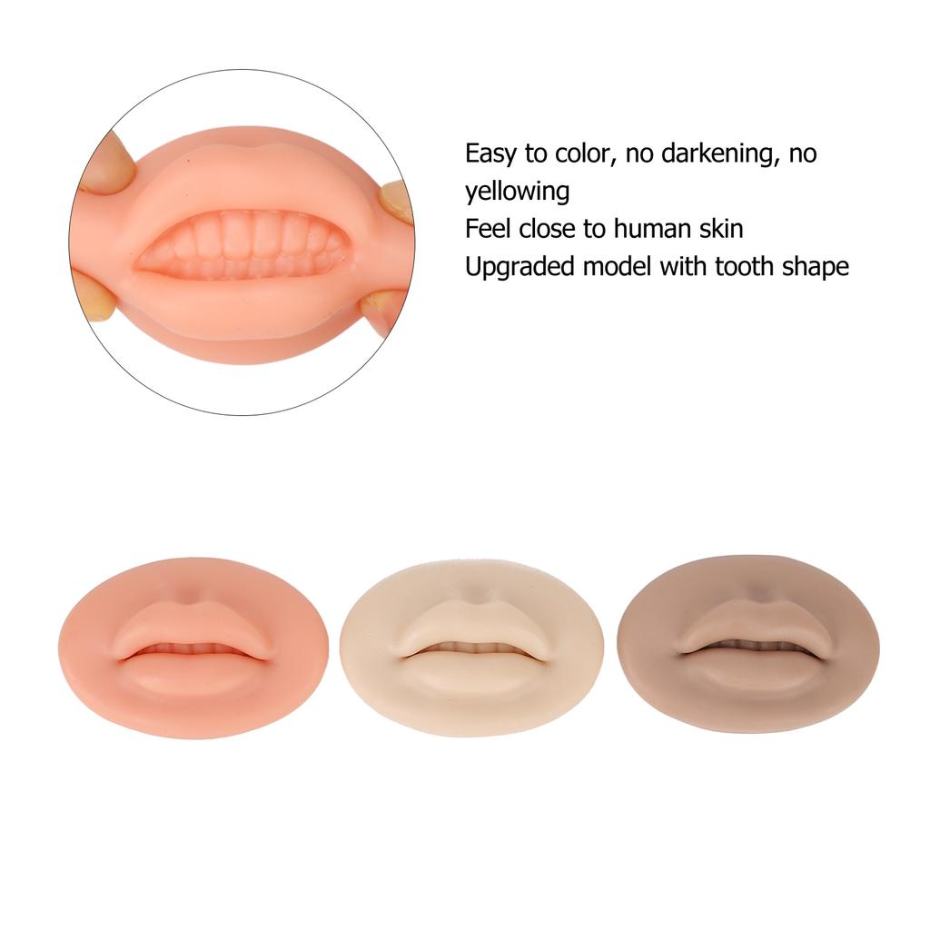 3 Pcs 3D Silicone Lips Elastic Semi Permanent Soft Real Skin Touch Feeling Fake Lips Tattoo Practice Lips