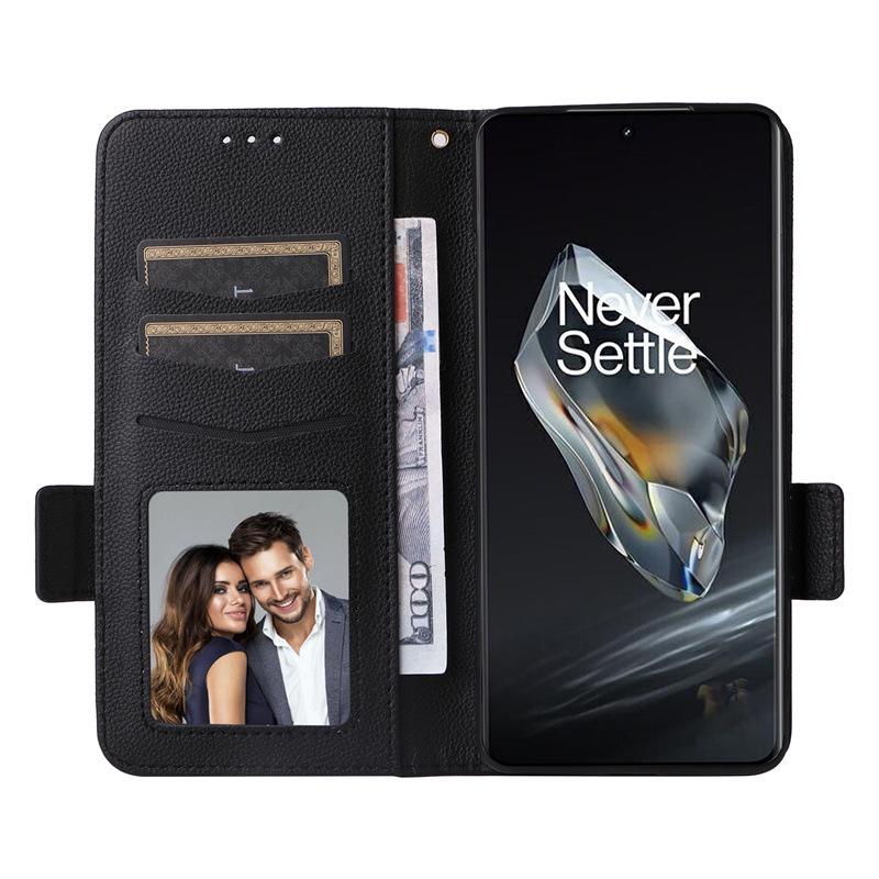 OnePlus 12 5G Leather Case with Card Holder, Stand, Lanyard, and Protective Shell.