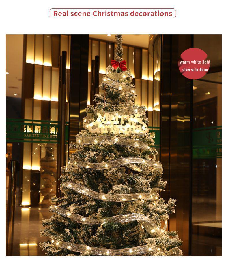 Holiday Ribbon LED String Lights & Tree Ornaments - Set of Christmas Balls and Light Strip 