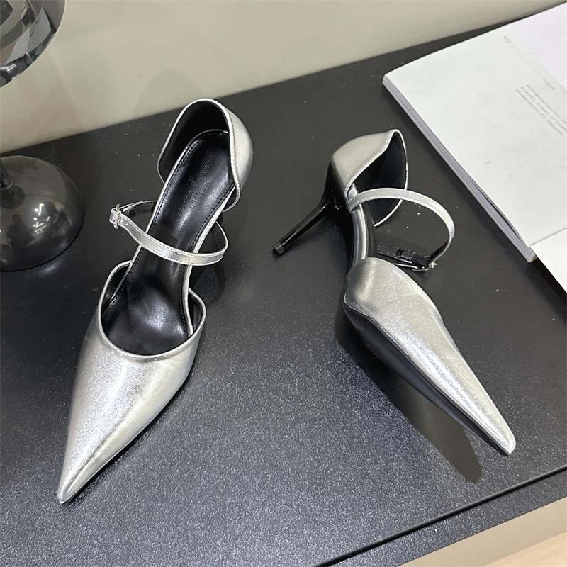 Новые Сексуальные Женские Туфли-Лодочки с Острым Носком, Ремешком с Пряжкой, на Тонком Высоком Каблуке, Дизайнерские, Ажурные, Обувь для Стриптиза