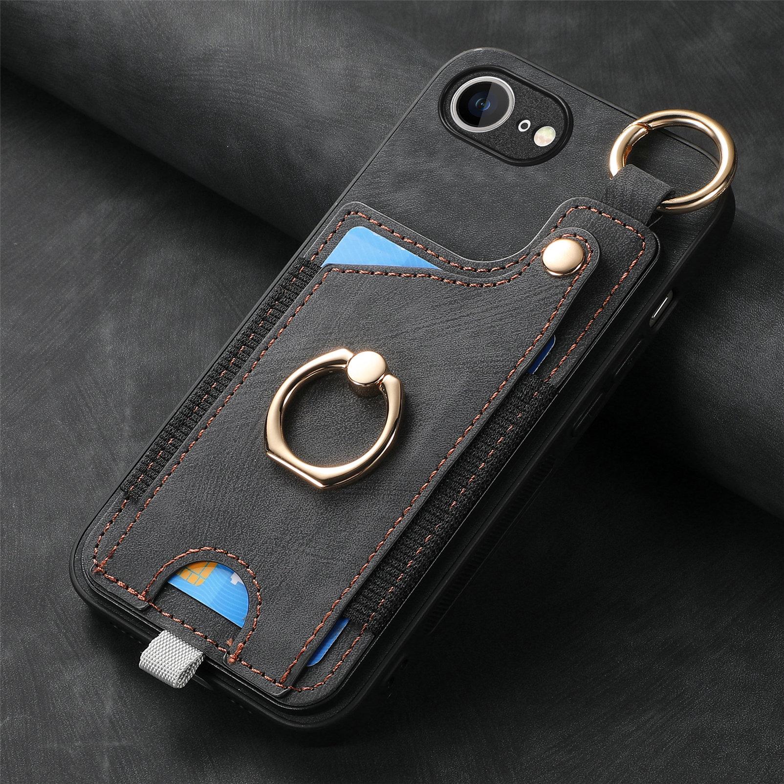 

Magnetic Cards Solt Wallet Leather Ring Holder Case for iPhone 16 Pro Max 15 14 Plus 13 12 11 16E SE 2022 Bag Stand Book Cover For iPhone 16 Pro Max чёрный