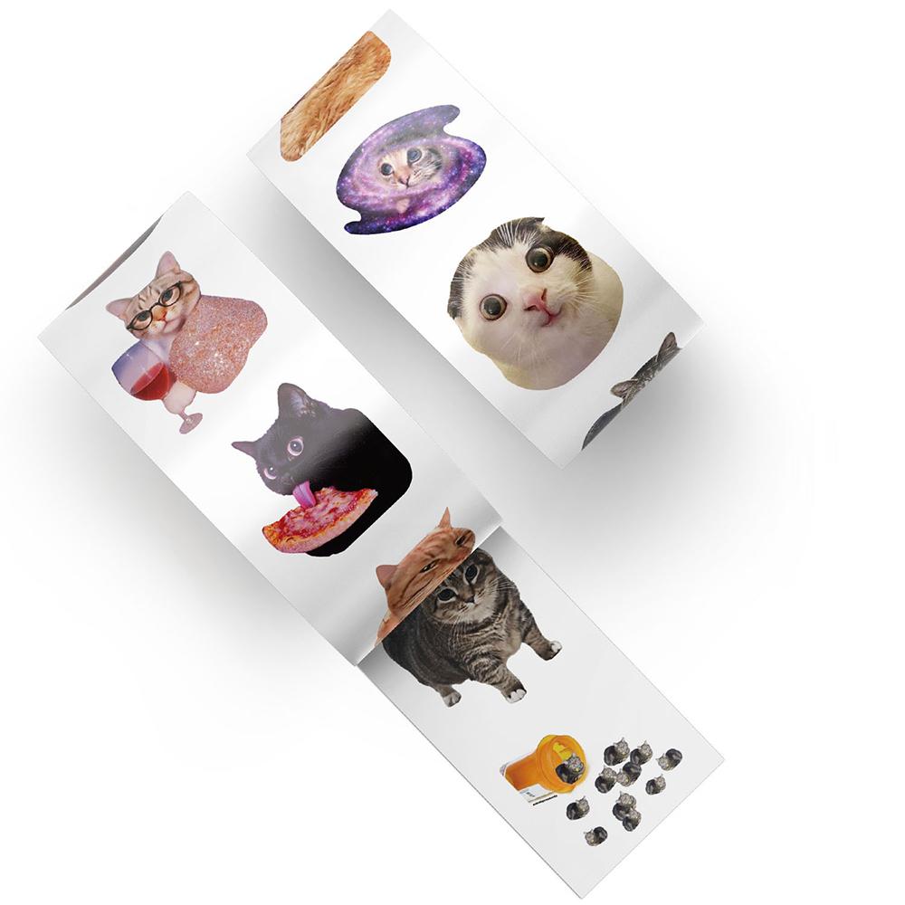 500pcs/Roll Cute Cat Meme Sealing Sticker Roll Laptop Phone Suitcase Reward Decoration Lables Stationery Stickers for Kids Toys