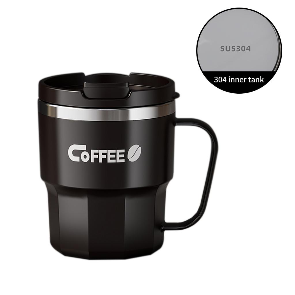 WORTHBUY 304 Edelstahl Kaffeetasse Becher mit Deckel Doppelwandige Isolierte Wassertasse mit Griff und Deckel Hitzebeständiges Trinkgeschirr