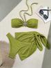 Women Three Piece Bikini Set Bandeau Top with Starfish Detail High Waist Bottom and Matching Cover Up Skirt Beachwear Swimwear