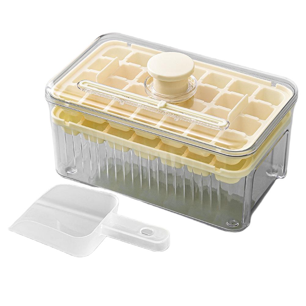 Ice Cube Tray with Lid and Bin Ice Tray with Scoop Ice Cube Mold 56 Pcs for Freezer for Chilled Drinks Coffee Juice бежевый